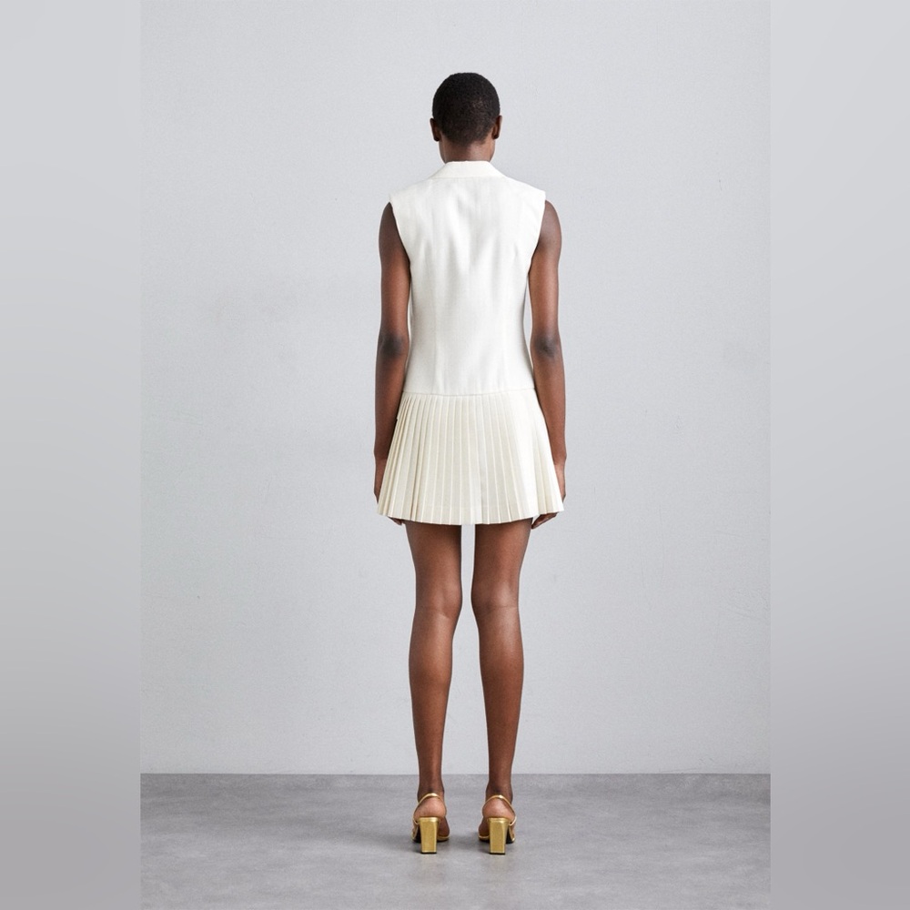 SANDRO MINI PLEATED SUIT DRESS - ECRU WHITE SIZE 6 US (38) (PREOWNED) - Picture 3 of 15